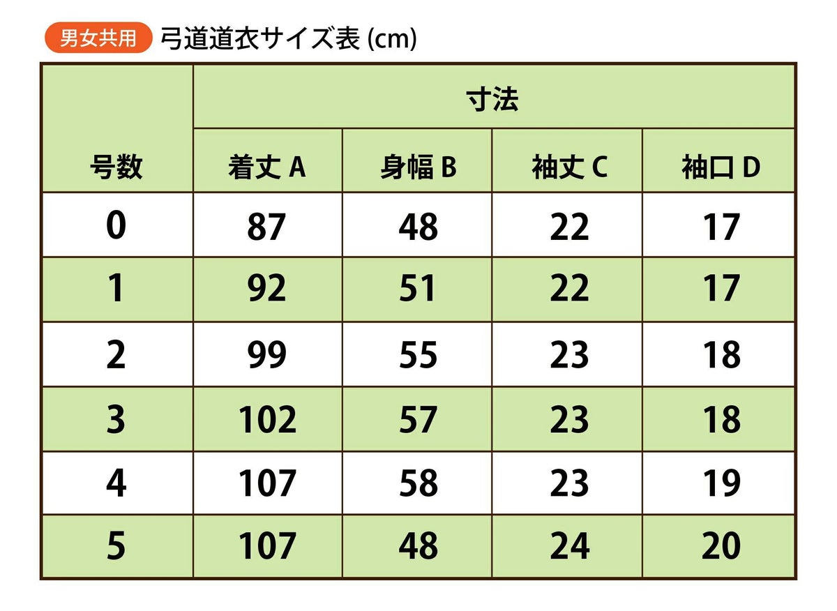 弓道衣サイズ表